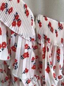 SELF PORTRAIT Ditsy Printed Top UK10/12 One Shoulder Floral Pleated White-Red
