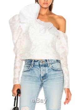 SELF PORTRAIT Floral Fil Coupe Ruffle VE Long Sleeve White One Shoulder Top 2