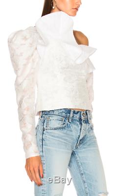 SELF PORTRAIT Floral Fil Coupe Ruffle VE Long Sleeve White One Shoulder Top 2
