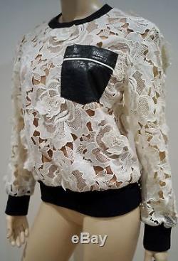 SELF-PORTRAIT Winter White Lace Beige & Black Long Sleeve Blouse Top UK8 US4