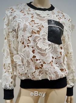 SELF-PORTRAIT Winter White Lace Beige & Black Long Sleeve Blouse Top UK8 US4