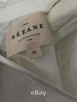 SEZANE Paris Long Sleeve Lace Eyelet Button Back Mock Neck Blouse Top Shirt S