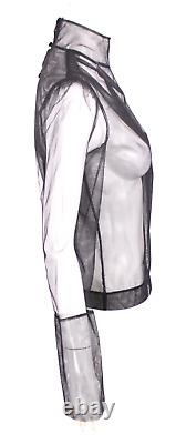 SIMONE ROCHA Black Tulle Sheer Mock Neck Buttoned Long Sleeve Blouse 4 UK8