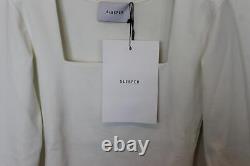 SLEEPER Ladies White Long Sleeve Square Neck Feather Trim Top Size XS BNWT