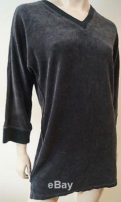 SONIA RYKIEL Charcoal Grey Cotton Blend Velvet V Neck Long Sleeve Tunic Top XS