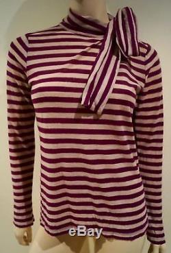 SONIA RYKIEL Cream & Red Stripe Wool Blend Tie Neck Long Sleeve Sweater Top SzM