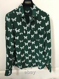 STUNNING NEW J Crew Green White Butterflies Silk Blouse Shirt Top XS UK6 UK8 US0