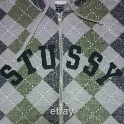 STUSSY Brushed Argyle Hoodie Gray Size L Long Sleeve Cold Season Men's Tops