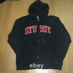 STUSSY Chest Embroidery Hoodie Black Red Size L Men's Tops Long Sleeve