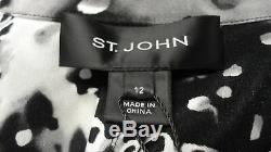ST. JOHN Black White Long Sleeves Geo Print Blouse Top NWT Sz 12 GG3771