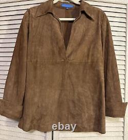 SZ 40 ESCADA Goat Leather Long Sleeve Top Blouse Excellent Condition