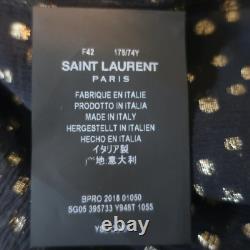 Saint Laurent Metallic Polka Dot Blouse Black/Gold Silk Size 42 Long Sleeve Top