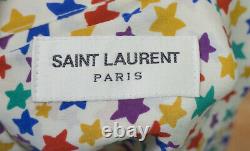Saint Laurent White Star Print Long Sleeve Button Down Silk Blouse Top Size M