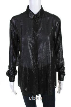 Saint Laurent Womens Silk Metallic Long Sleeve Button Down Top Black Size 34 EUR