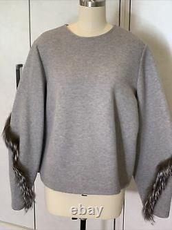 Sally LaPointe Shirt 8 Oversized Gray With Fur Trim Runway Cotton Blend Top