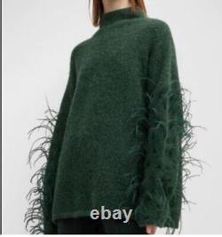 Sally LaPointe Sweater Ostrich Feather embellished alpaca blend $1,750 Retail