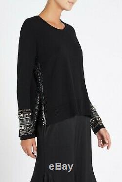 Sass & Bide Star Eyes Embellished Long Sleeve Black Knit Top Size L