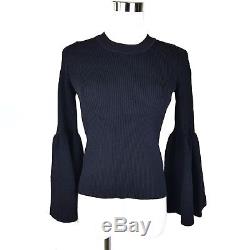 Scanlan Theodore Women's Knit Top Black S Long Sleeve Trumpet Ribbed Round Neck