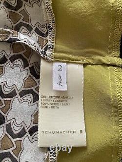 Schumacher Printed Pure Silk Long Sleeve Asymmetrical Blouse Tunic Top 2/6/xs