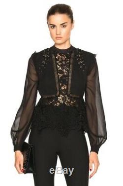Self-Portrait Black Long Sleeve Lace Detail Top Size US 6 / UK 10 Retail $375