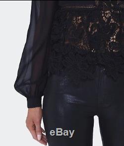 Self Portrait Lace Detail Long Sleeve Top Black Size 6 NWT $375