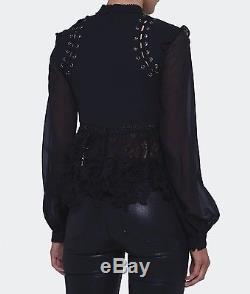 Self Portrait Lace Detail Long Sleeve Top Black Size 6 NWT $375