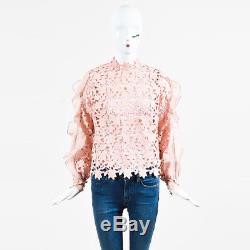 Self Portrait Pink Guipure Lace Long Sleeve Frilled Top SZ 6