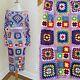 Sexy Boho Granny Square Cropped Crochet Top & Skirt Set Vtg Hippy Festival Dress