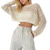 Sexy Hollow Out Women Mesh Fishnet Long Sleeve T Shirts Loose Crew Neck Tops