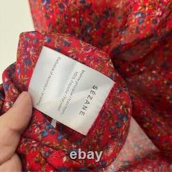 Sézane Isaac Ruffled Red Floral Print Long Sleeve V-Neck Top Size 38 US 6