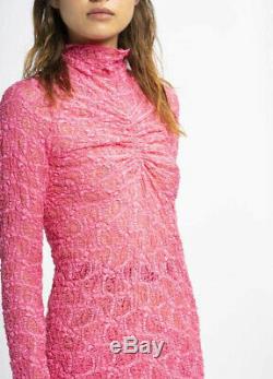 Sies Marjan Lace Willie Turtleneck Hot Pink Mesh Stretch Long Sleeve Top Small 2