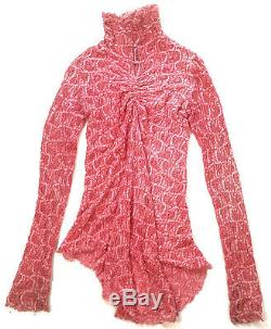 Sies Marjan Lace Willie Turtleneck Hot Pink Mesh Stretch Long Sleeve Top Small 2