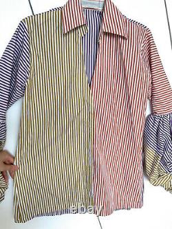 Silvia Tcherassi Bonnie Mixed Striped Puff Sleeve Shirt Cotton Top Block XS