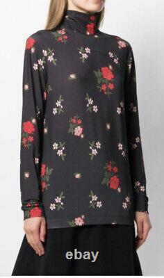 Simone rocha Top Black Floral Stretch Turtleneck Jersey Long Sleeve Size M