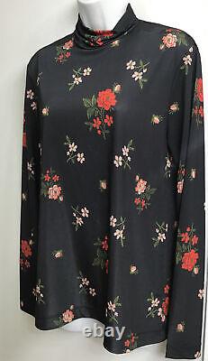 Simone rocha Top Black Floral Stretch Turtleneck Jersey Long Sleeve Size M