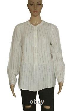 Skall Studio Striped Printed Long Sleeve Button Ivory Cotton Tunic Top New XS