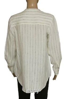 Skall Studio Striped Printed Long Sleeve Button Ivory Cotton Tunic Top New XS