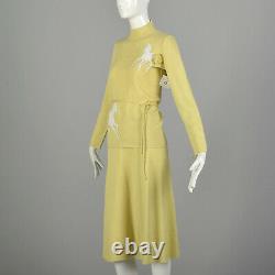 Small 1970s Novelty Horse Knit Ensemble Yellow Long Sleeve Top Skirt Set VTG