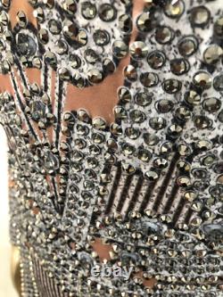 Sparkly Full Rhinestones Sleeve Party Long Dress Outfit Bar Singer Stage Prom