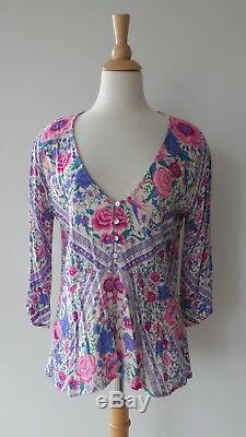 Spell & The Gypsy Babushka Pink Purple Floral Print Long Sleeve Blouse Top M