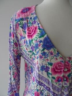 Spell & The Gypsy Babushka Pink Purple Floral Print Long Sleeve Blouse Top M