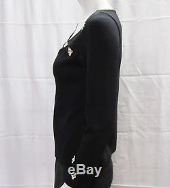 St. John Evening Top With Bumble Bees Crystal Details Size 2 Black Long Sleeve