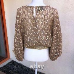 St. Martin Sequin Top Womens Vintage Pullover Slouchy Long Sleeve Dolman Gold