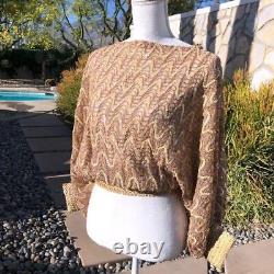 St. Martin Womens Top Vintage Sequin Pullover Slouchy Long Sleeve Dolman Gold