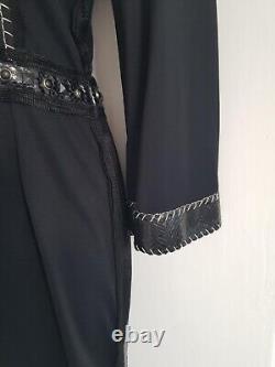 Stylish Art Deco black Bottega Veneta dress, leather and metallic details, UK 10