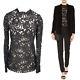 Sz 38 New $1190 Saint Laurent Black Sheer Floral Lace Long Sleeved Blouse Top Xs