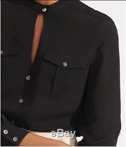 Sz 8 VERONICA BEARD Blouse Black Long Sleeve Top 100% SILK NWT $395