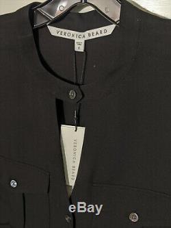 Sz 8 VERONICA BEARD Blouse Black Long Sleeve Top 100% SILK NWT $395