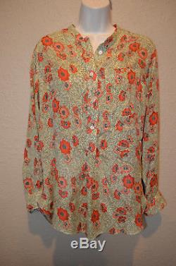 Sz S Isabel Marant Red Silena Floral Print Silk Long Sleeve Blouse Top
