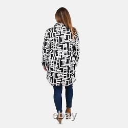TAMSY Black White Polyester Collar Full Sleeve Soutache Oversized Mesh Shirt-1X